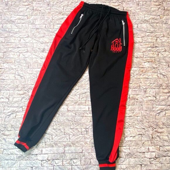Hood Exec Luxury Streetwear Red & Black Joggers Size Small - Picture 1 of 6